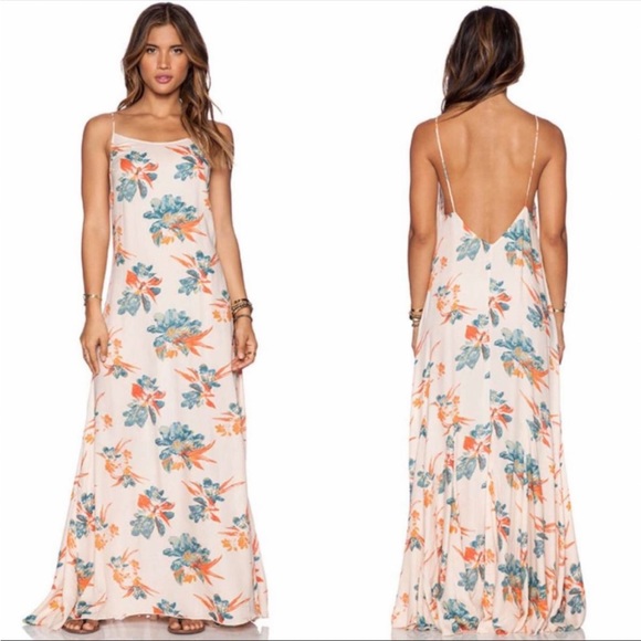 Free People Star Chasing Open Back Sleeveless Maxi Slip Dress Hibiscus Combo M - Picture 2 of 9